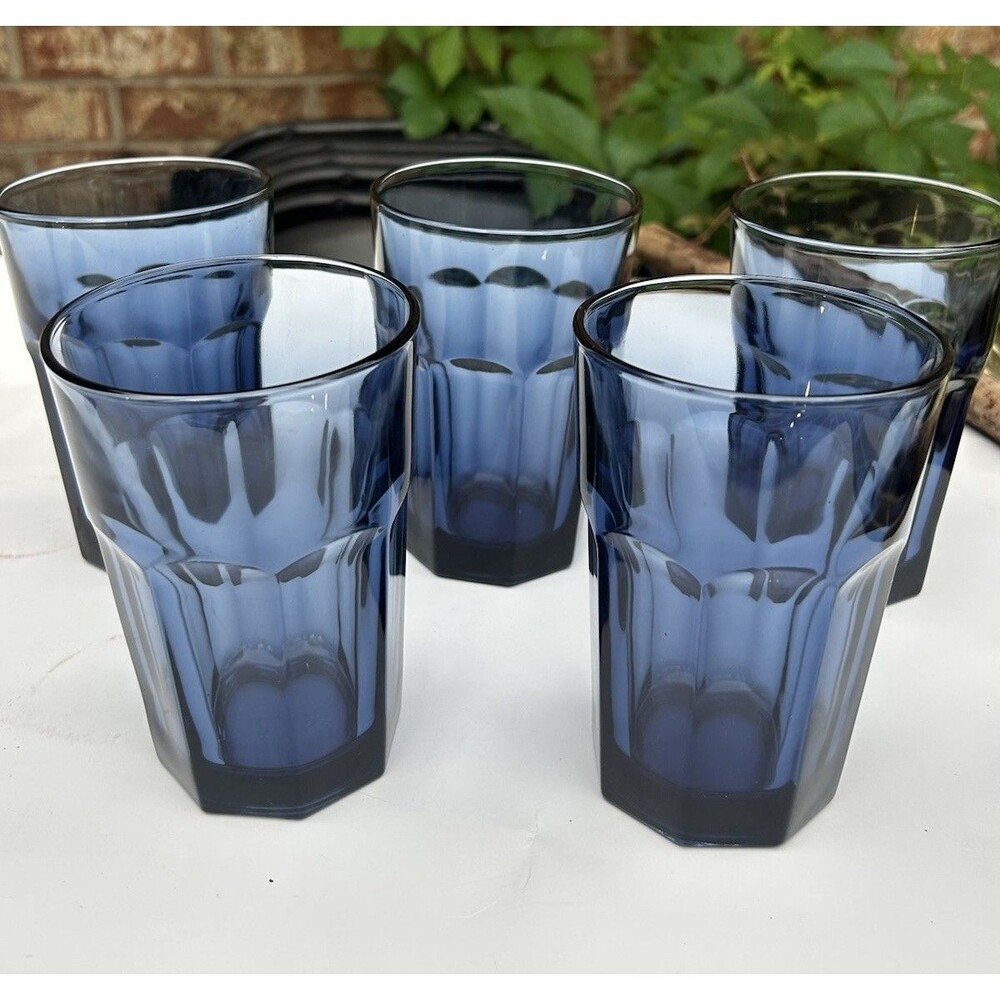 Vintage Libbey Gibraltar Dusky Blue Duratuff Juice Glasses 4.5" Tall - Set Of 5